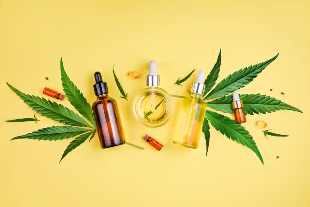 Cannabis products on a yellow background