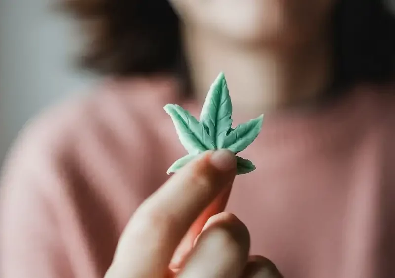 Close up of small cannabis leaf