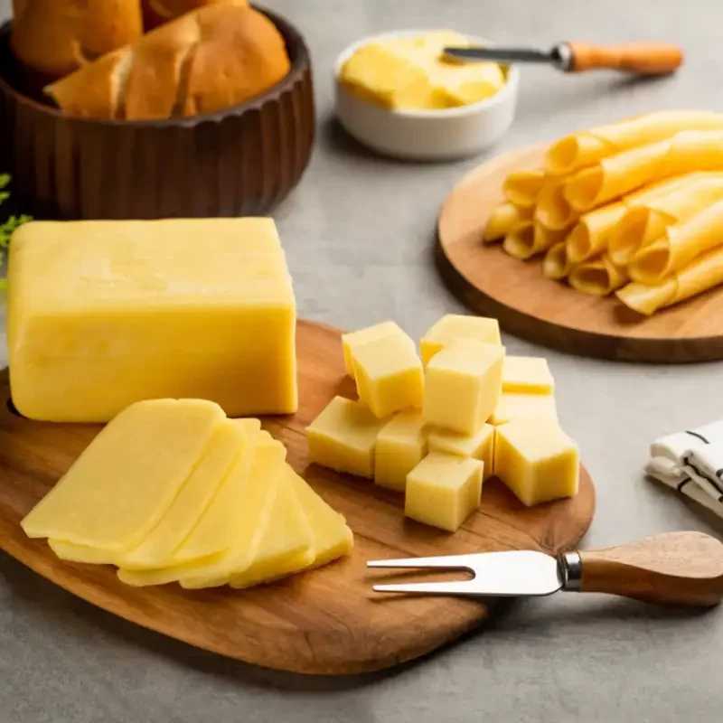 Board with mozzarella cheese with bread