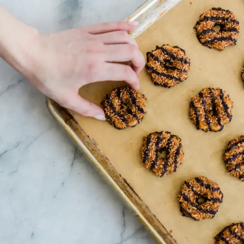 Coconut chocolate cookies on pan