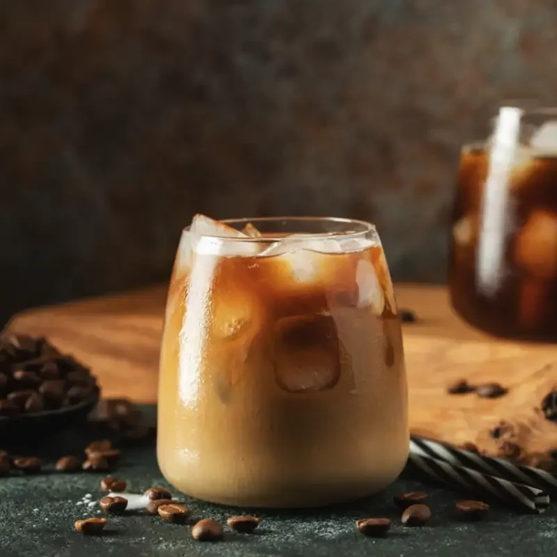 Ice coffee in a tall glass